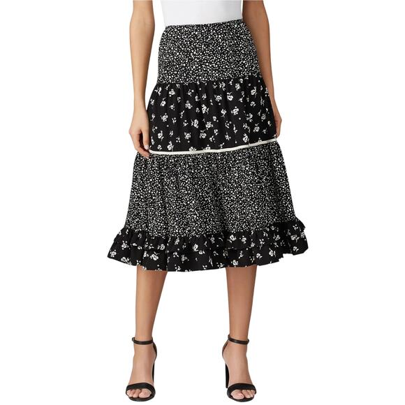 Sweet Baby Jamie Black White Floral Midi Skirt Pull On Boho Ruffle NWT XS - Picture 1 of 9